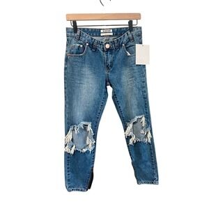 One by One Teaspoon  Freebieds Distressed Blue Straight Leg Jeans